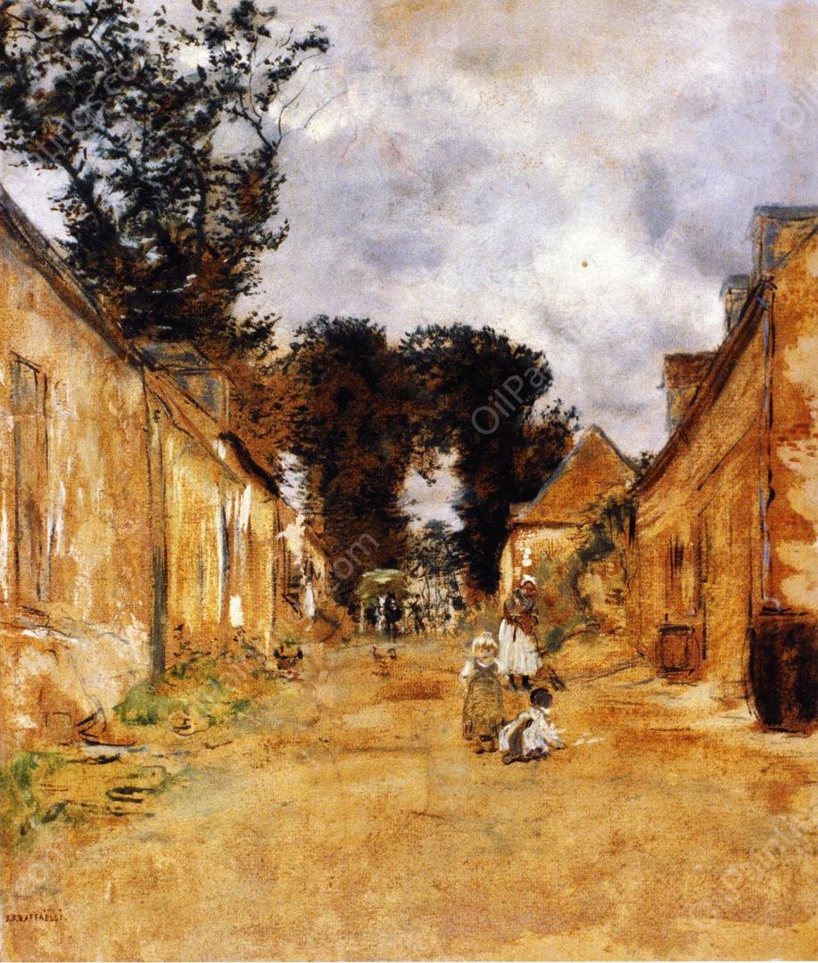 Street in a Rural Village by Jean-Francois Raffaelli - Hand-Painted Oil Painting Reproduction