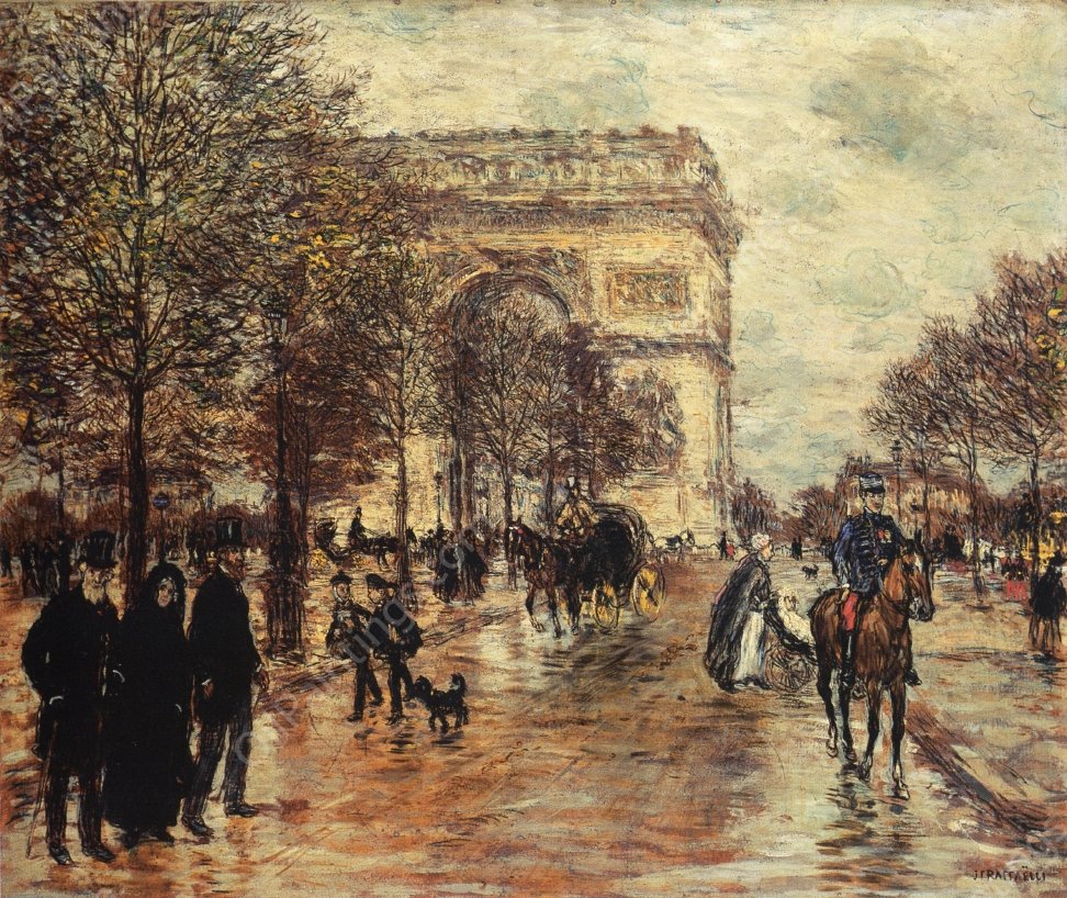 The Champs-Elysees, The Arc de Triomphe by Jean-Francois Raffaelli - Hand-Painted Oil Painting Reproduction