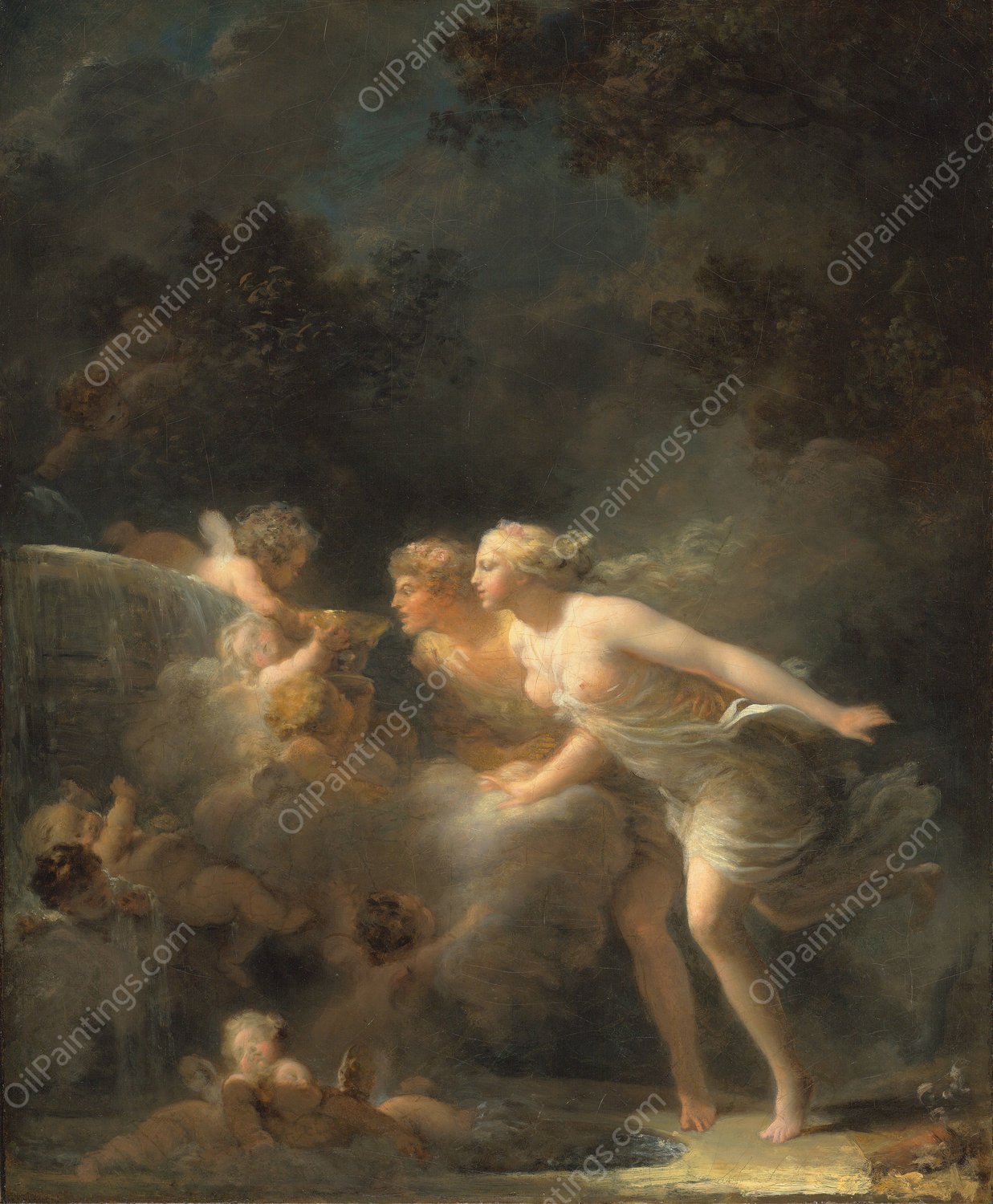 The Fountain of Love  by Jean-Honore Fragonard - Hand-Painted Oil Painting Reproduction