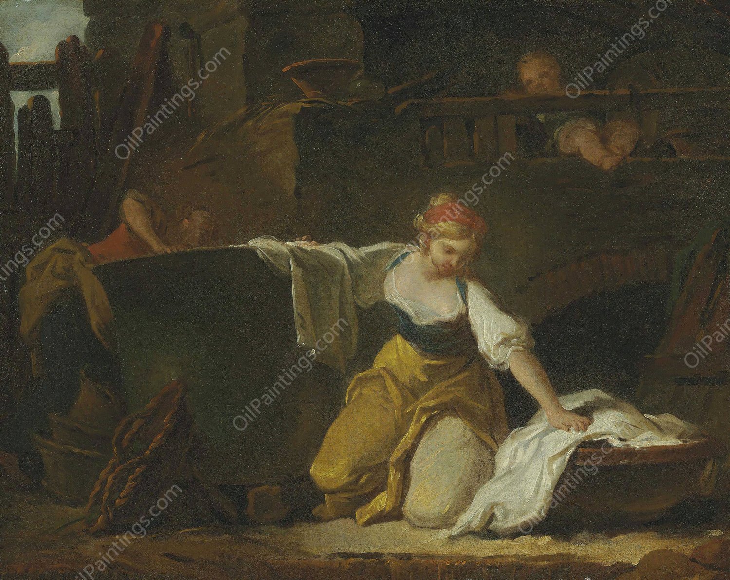 Young Washerwomen by Jean-Honore Fragonard - Hand-Painted Oil Painting Reproduction