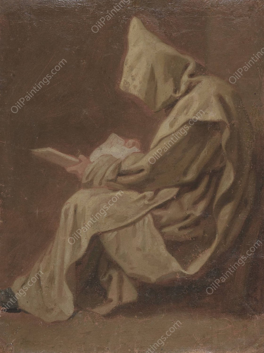 Seated Carthusian Holding an Open Book  by Jean Ii Restout - Hand-Painted Oil Painting Reproduction