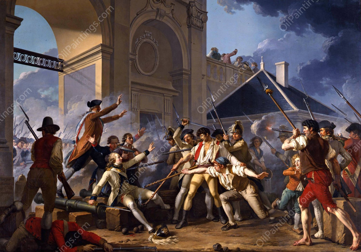 Le Courage Heroique Du Jeune Desilles, Le 31 Aout 1790, a L'affaire De Nancy by Jean-Jacques-Francois Le Barbier - Hand-Painted Oil Painting Reproduction