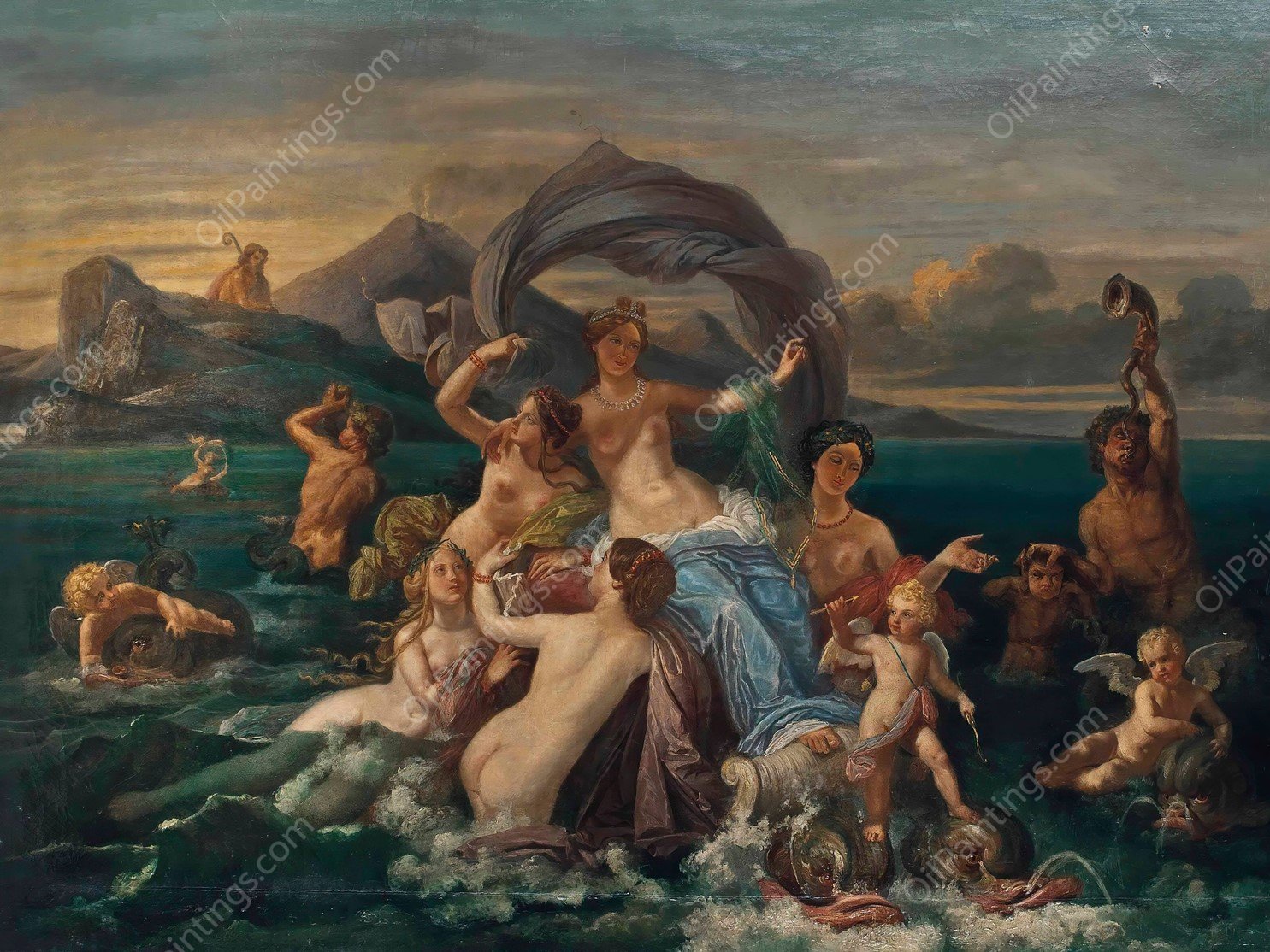 The triumph of Galatea  by Jean-Jacques-Francois Monanteuil - Hand-Painted Oil Painting Reproduction