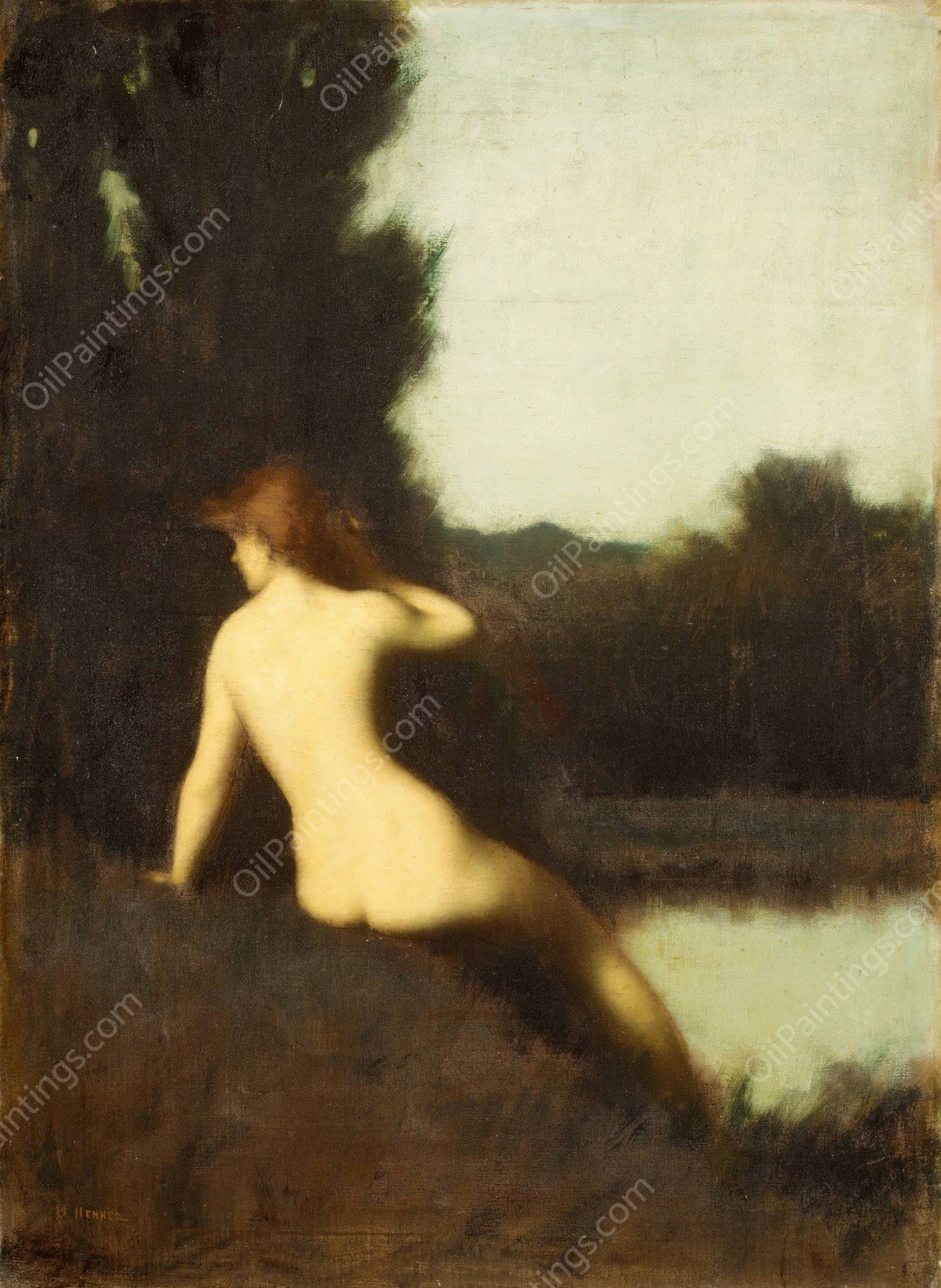 A Bather  by Jean-Jacques Henner - Hand-Painted Oil Painting Reproduction