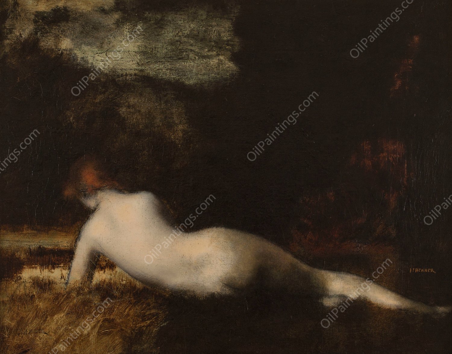 Nymphe couchee  by Jean-Jacques Henner - Hand-Painted Oil Painting Reproduction