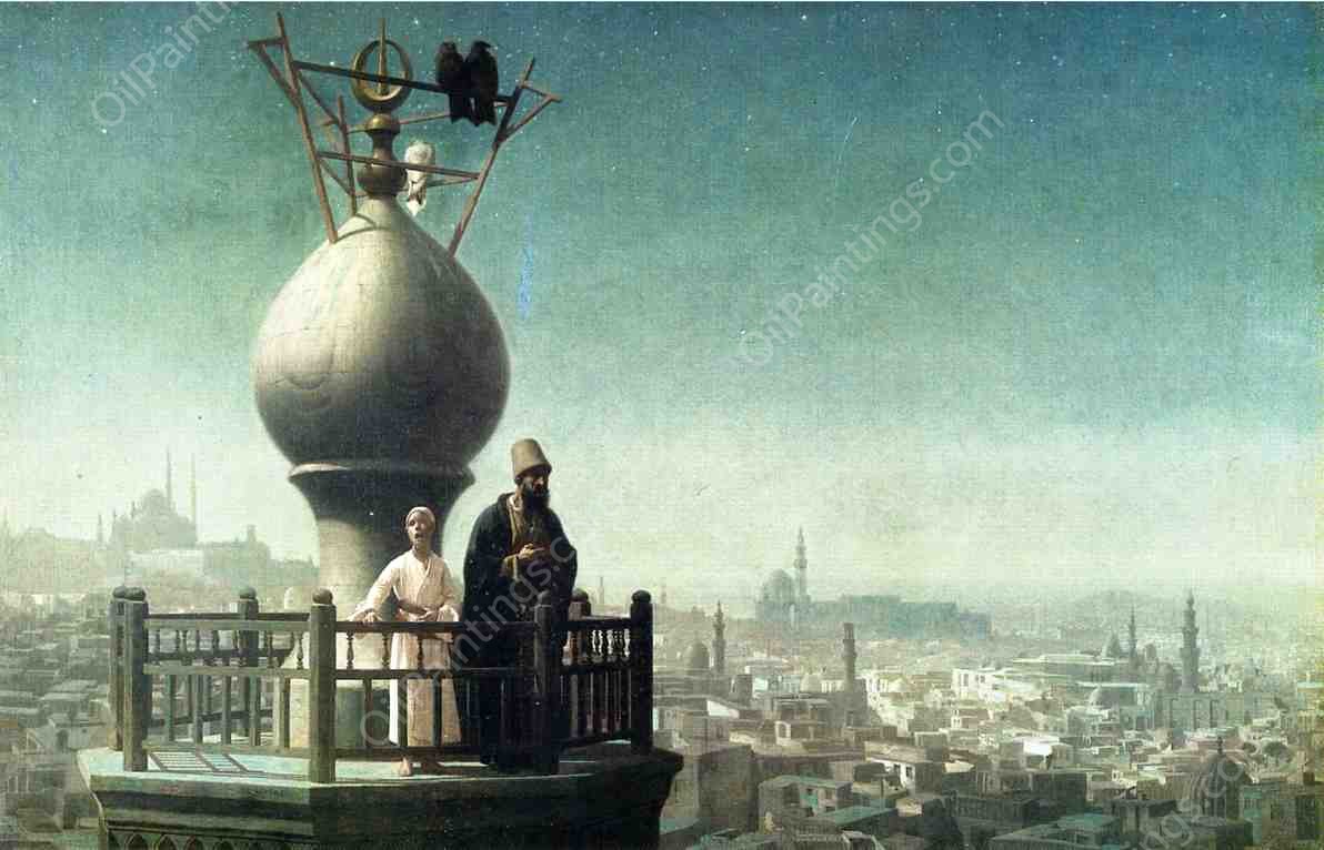 Call to Prayer, Cairo also known as Moonlight by Jean-Leon Gerome - Hand-Painted Oil Painting Reproduction