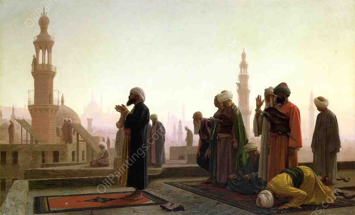 Prayer on the Rooftop in Cairo by Jean-Leon Gerome - Hand-Painted Oil Painting Reproduction