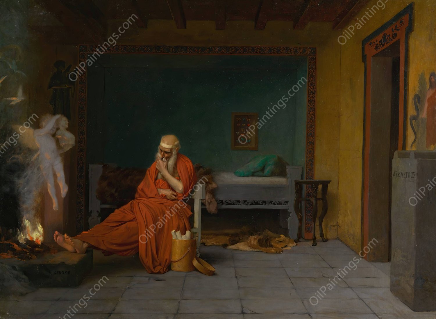 The Poet Dreams of Cupid by the Fire by Jean-Leon Gerome - Hand-Painted Oil Painting Reproduction