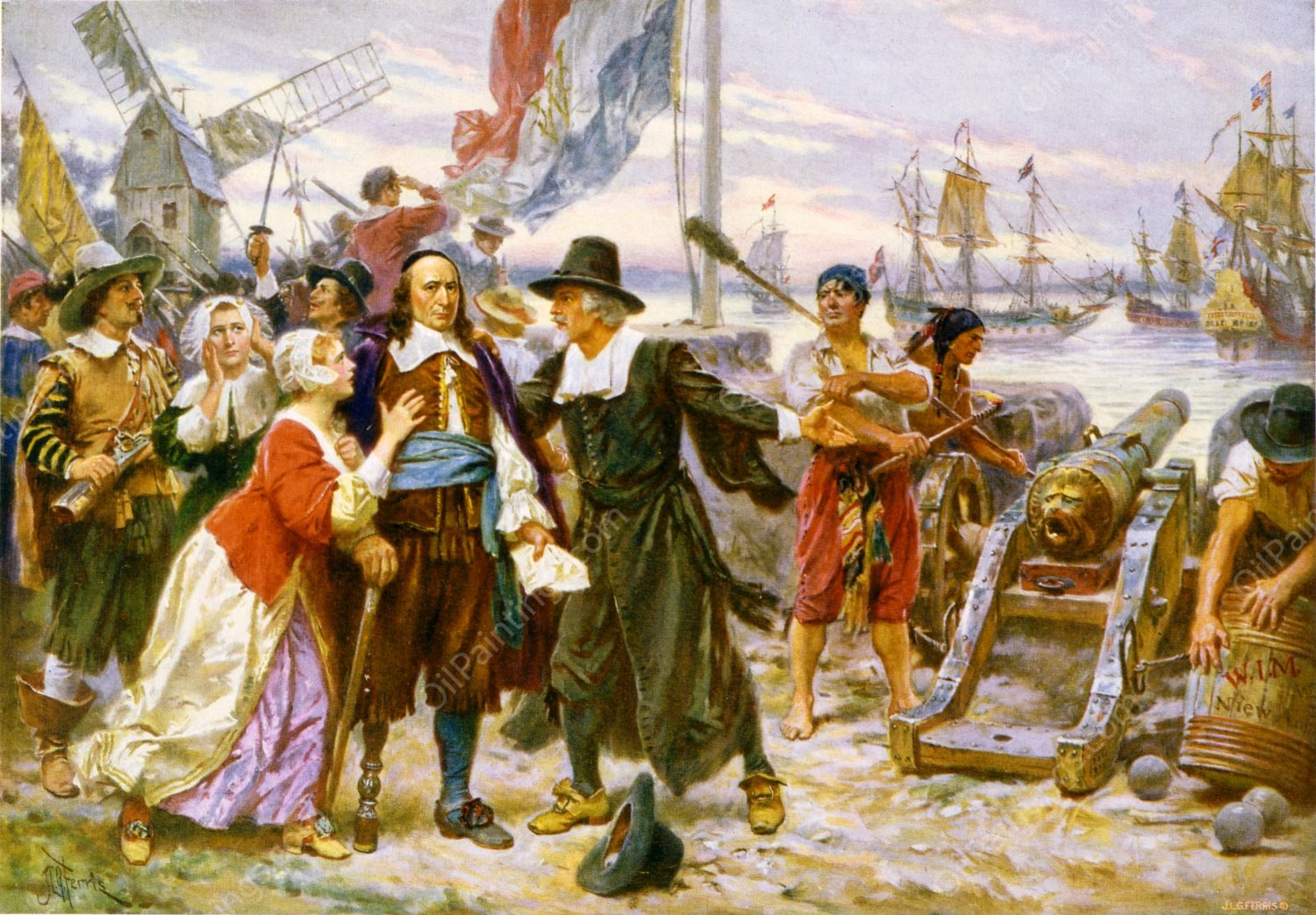 The Fall of New Amsterdam by Jean-Leon Gerome Ferris - Hand-Painted Oil Painting Reproduction