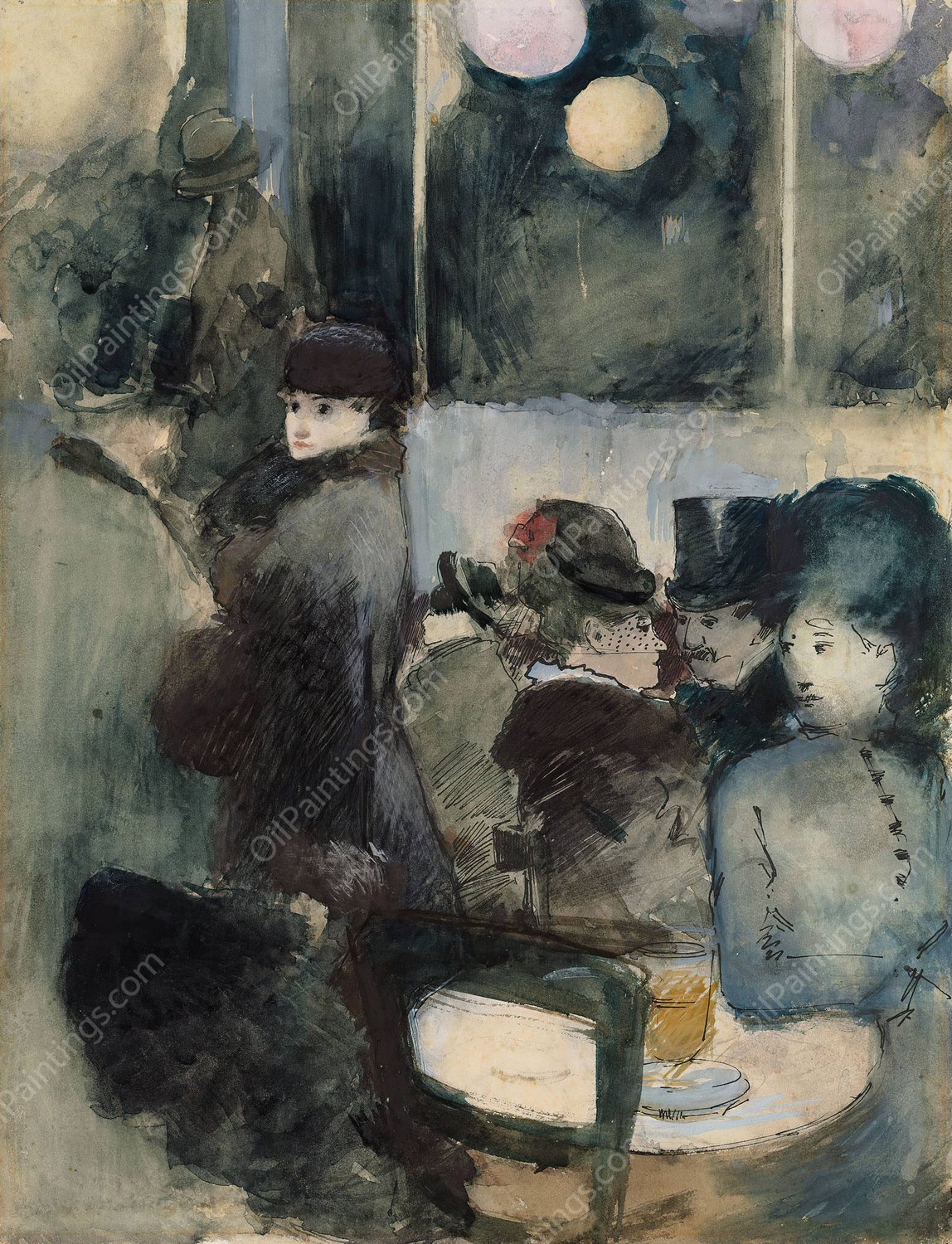 Au cafe by Jean-Louis Forain - Hand-Painted Oil Painting Reproduction