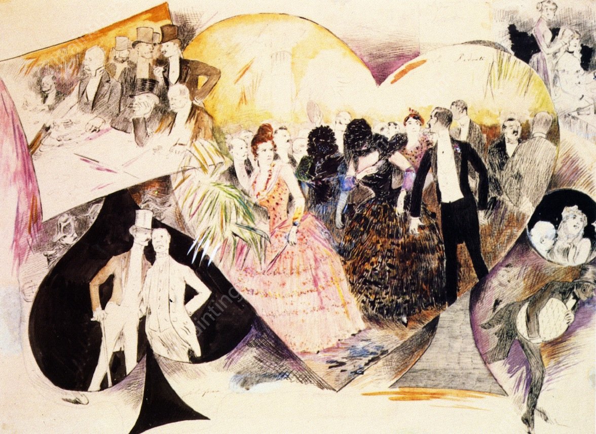 Scene of Society Life - The Casino by Jean-Louis Forain - Hand-Painted Oil Painting Reproduction