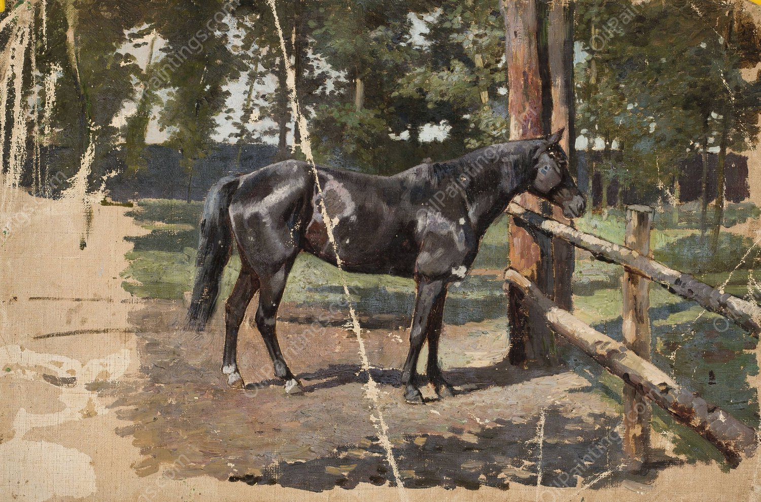 Black horse by Jean Lulves - Hand-Painted Oil Painting Reproduction