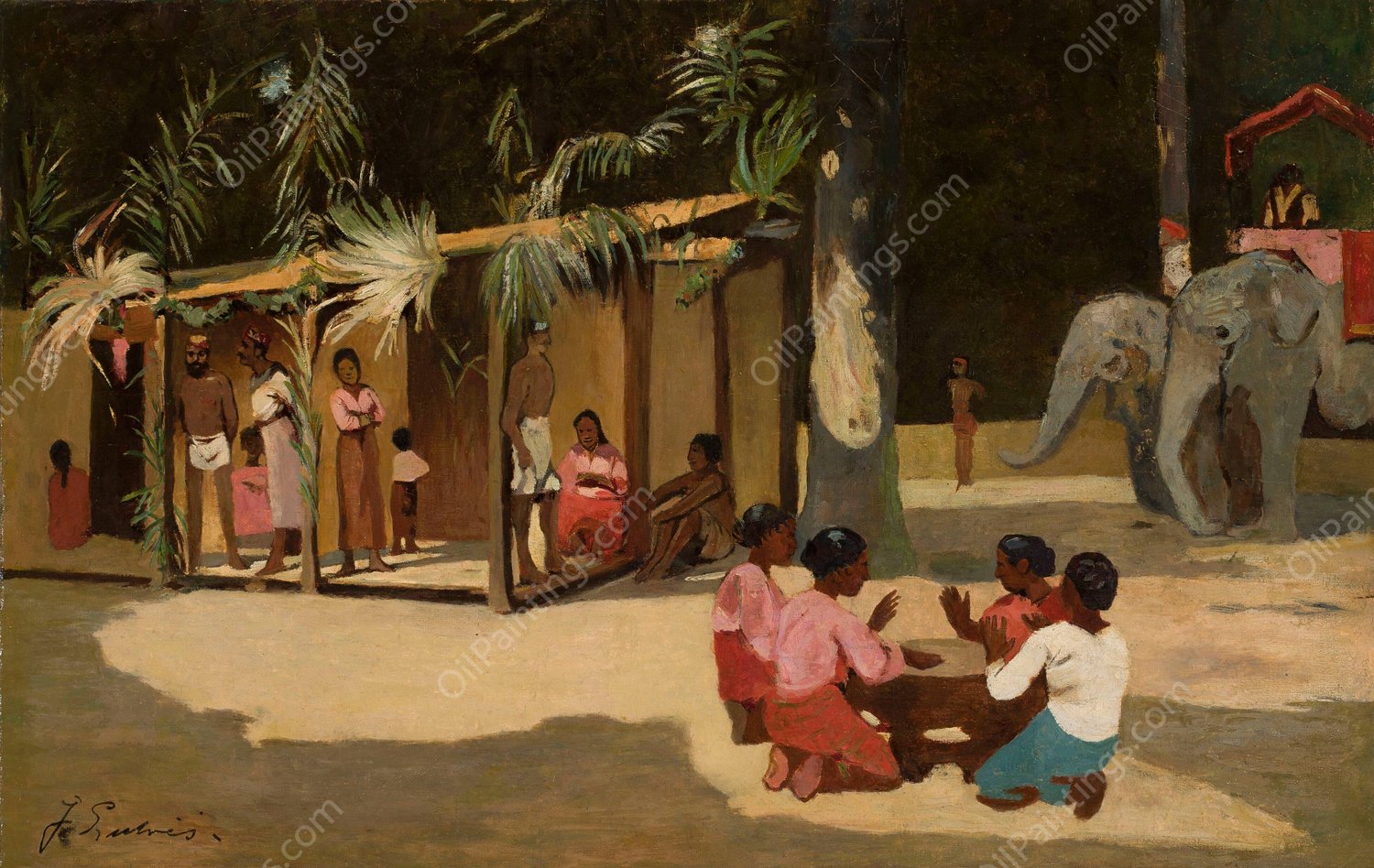 Exotic scene by Jean Lulves - Hand-Painted Oil Painting Reproduction