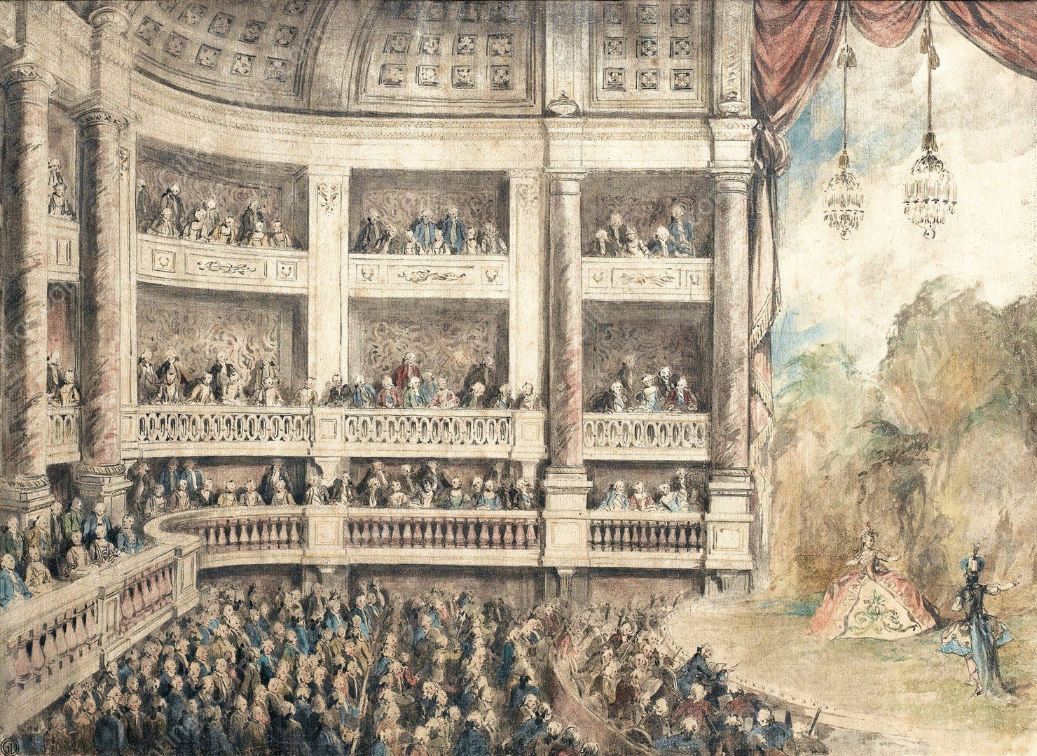 An Opera Performance by Jean-Michel Moreau - Hand-Painted Oil Painting Reproduction