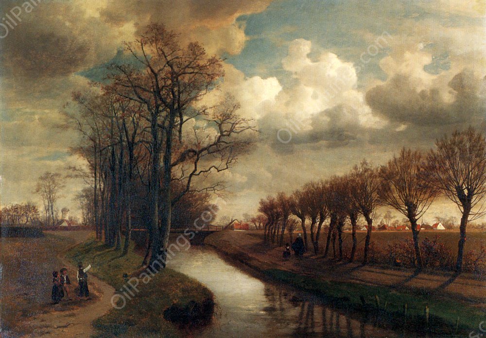 By The Canal by Jean-Pierre Lamoriniere - Hand-Painted Oil Painting Reproduction