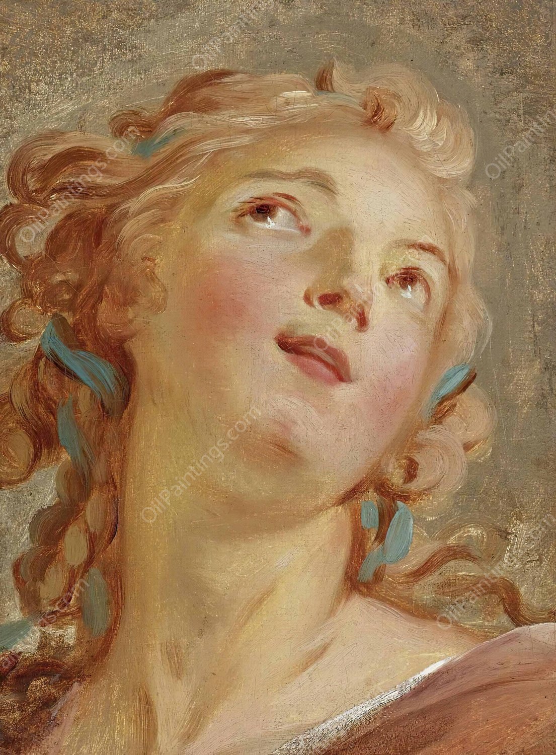 Head of a Young Woman Looking Up by Jean-Simon Berthelemy - Hand-Painted Oil Painting Reproduction