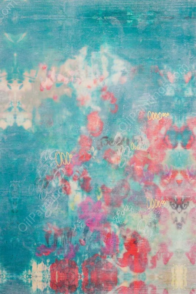 Embellished Teal Rose Garden I by Jennifer Goldberger - Hand-Painted Oil Painting Reproduction