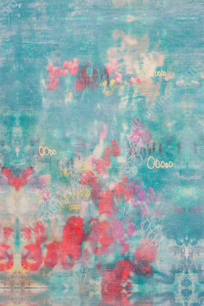 Embellished Teal Rose Garden II by Jennifer Goldberger - Hand-Painted Oil Painting Reproduction