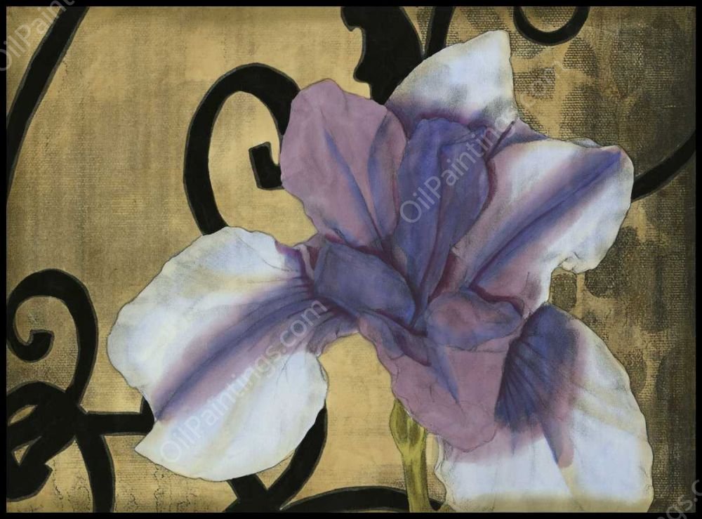 Iris & Scrolls II by Jennifer Goldberger - Hand-Painted Oil Painting Reproduction