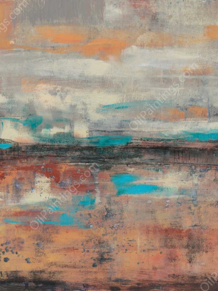 Teal Sunset I by Jennifer Goldberger - Hand-Painted Oil Painting Reproduction