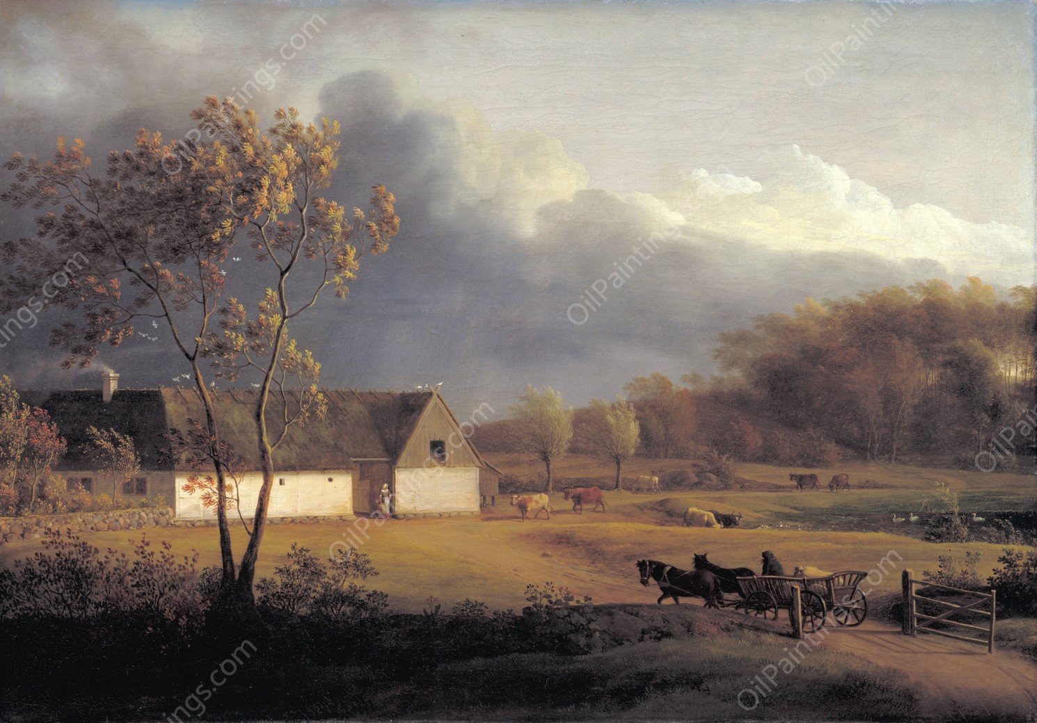 A Storm Brewing behind a Farmhouse in Zealand  by Jens Juel - Hand-Painted Oil Painting Reproduction