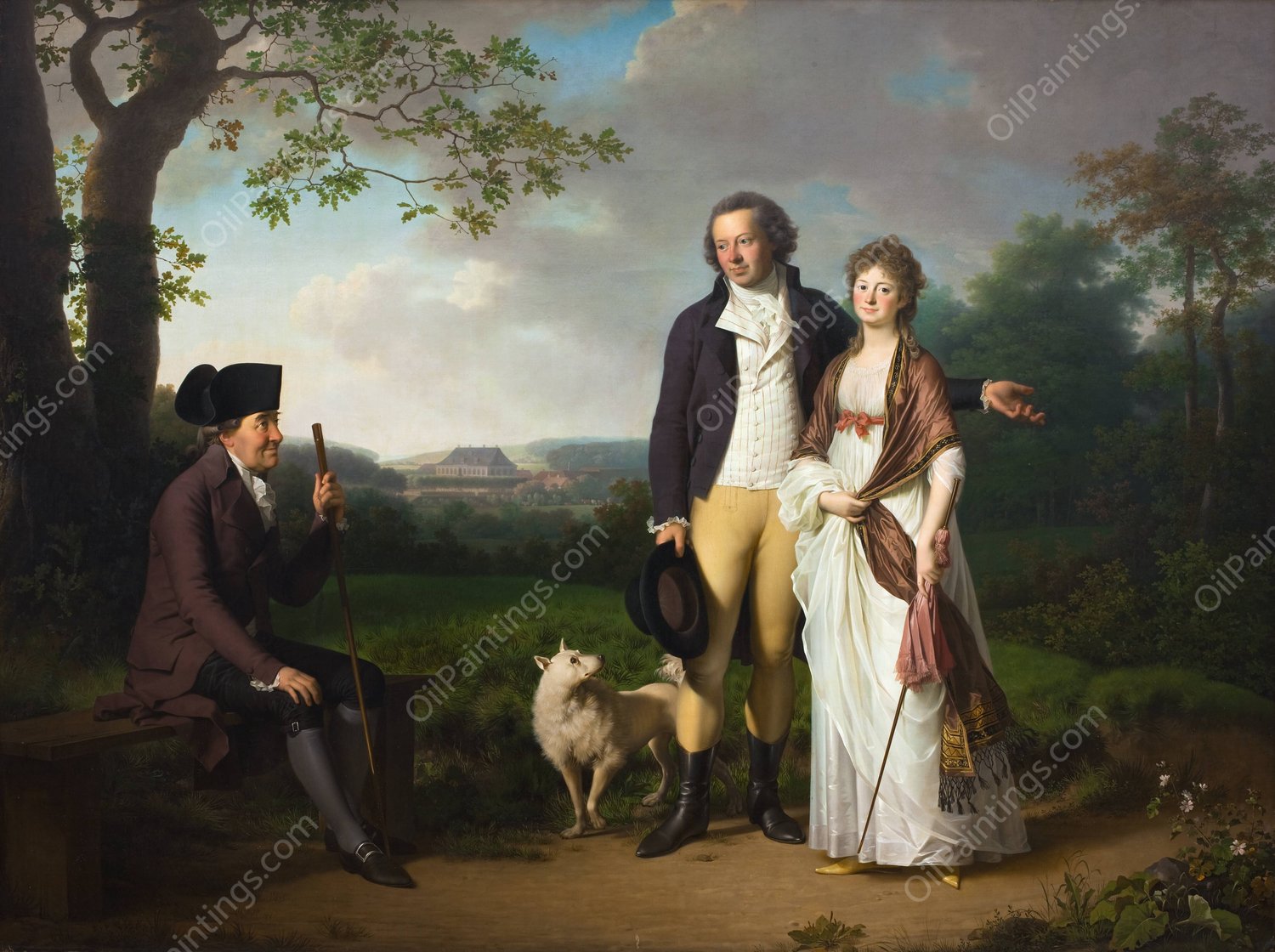 Niels Ryberg with his Son Johan Christian and his Daughter-in-Law Engelke, nee Falbe  by Jens Juel - Hand-Painted Oil Painting Reproduction