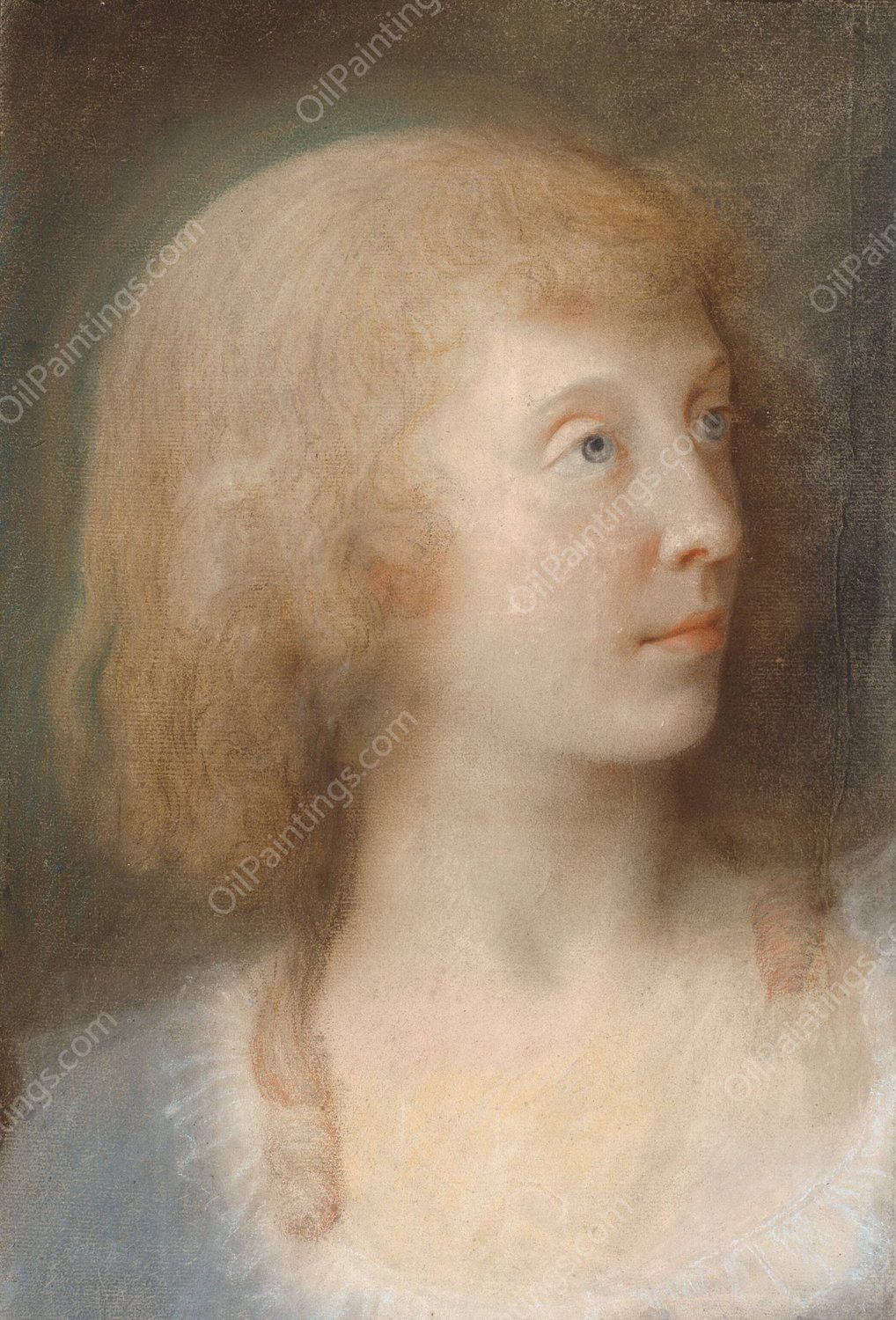 Portraet af Anna Barbara Damkier, trekvart profil mod venstre  by Jens Juel - Hand-Painted Oil Painting Reproduction