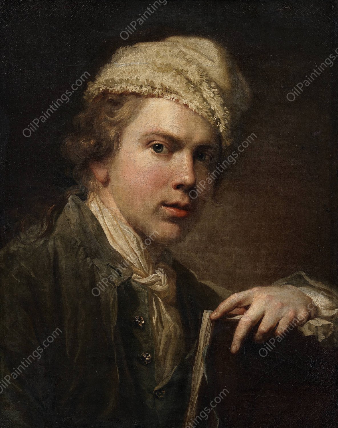 Self-portrait with Portfolio  by Jens Juel - Hand-Painted Oil Painting Reproduction