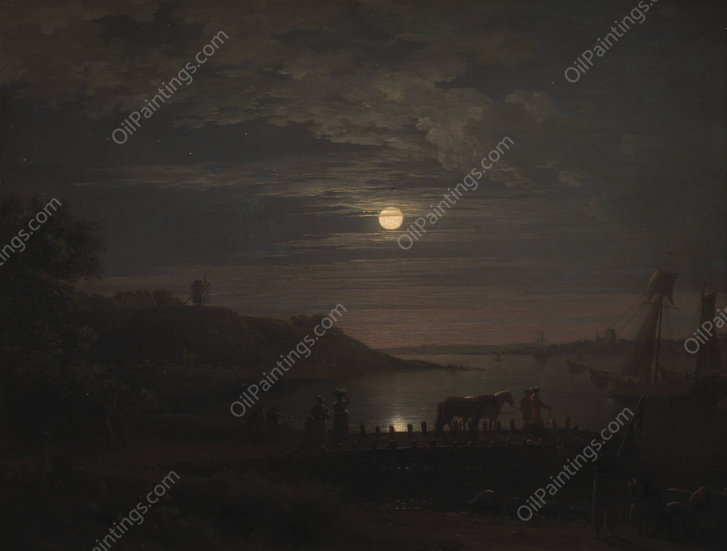 The Crossing over the Little Belt at Snoghoj. Moonrise  by Jens Juel - Hand-Painted Oil Painting Reproduction