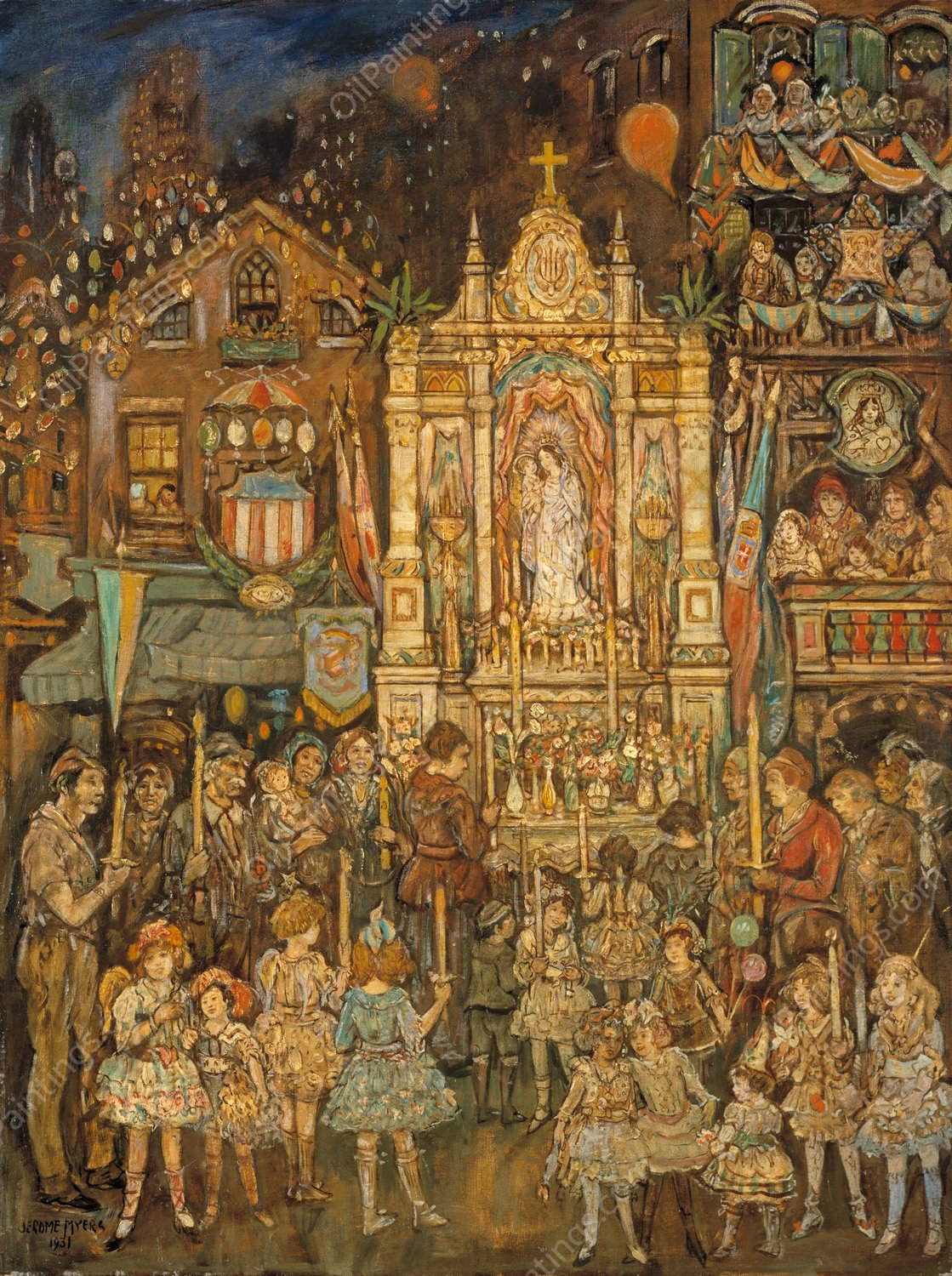 Street Shrine  by Jerome Myers - Hand-Painted Oil Painting Reproduction