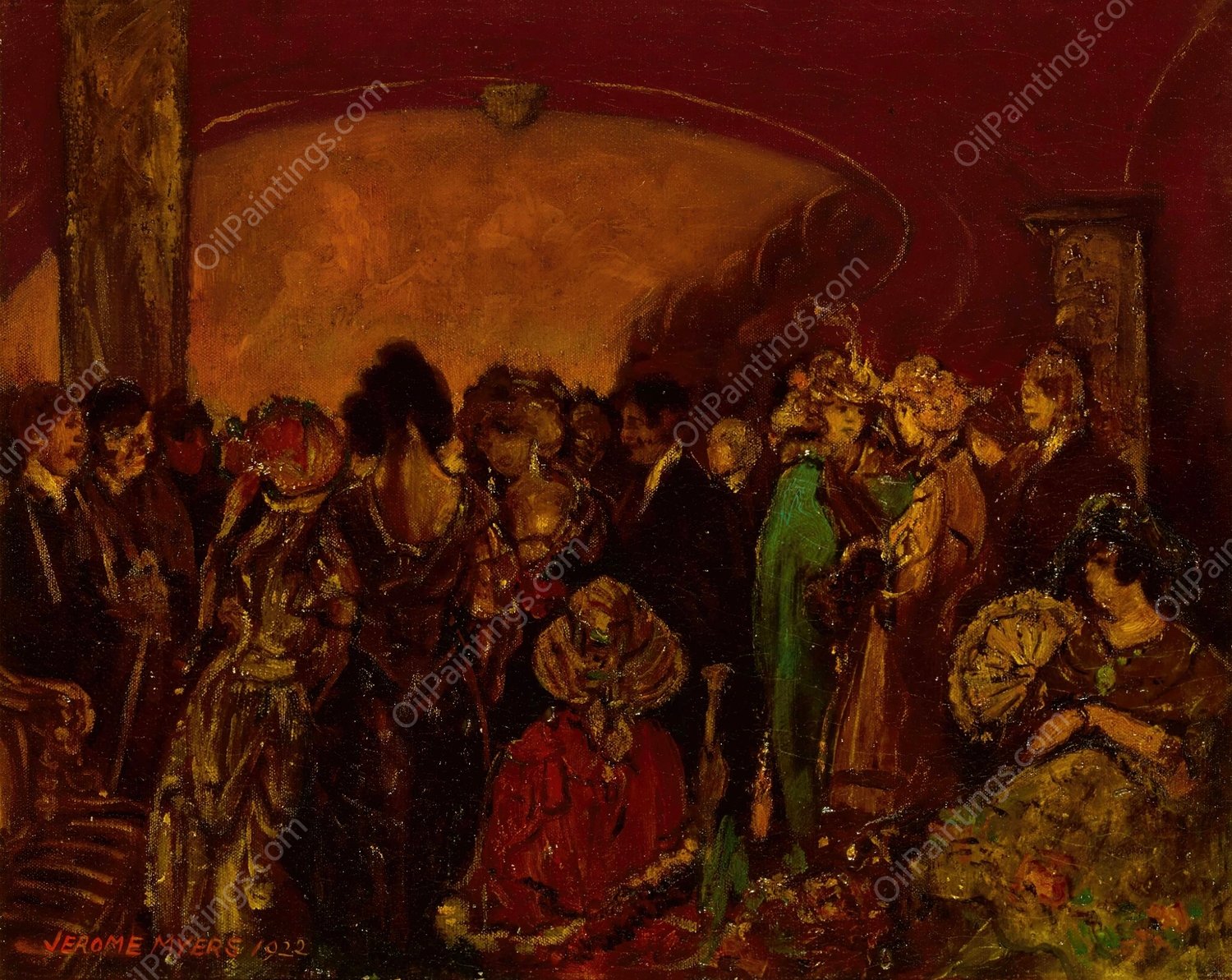 Theatre Lobby, Intermission  by Jerome Myers - Hand-Painted Oil Painting Reproduction