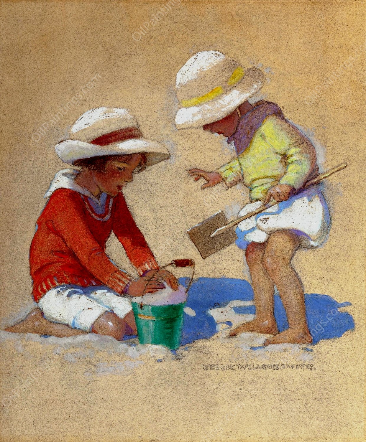 Building a Sand Castle  by Jessie Willcox Smith - Hand-Painted Oil Painting Reproduction