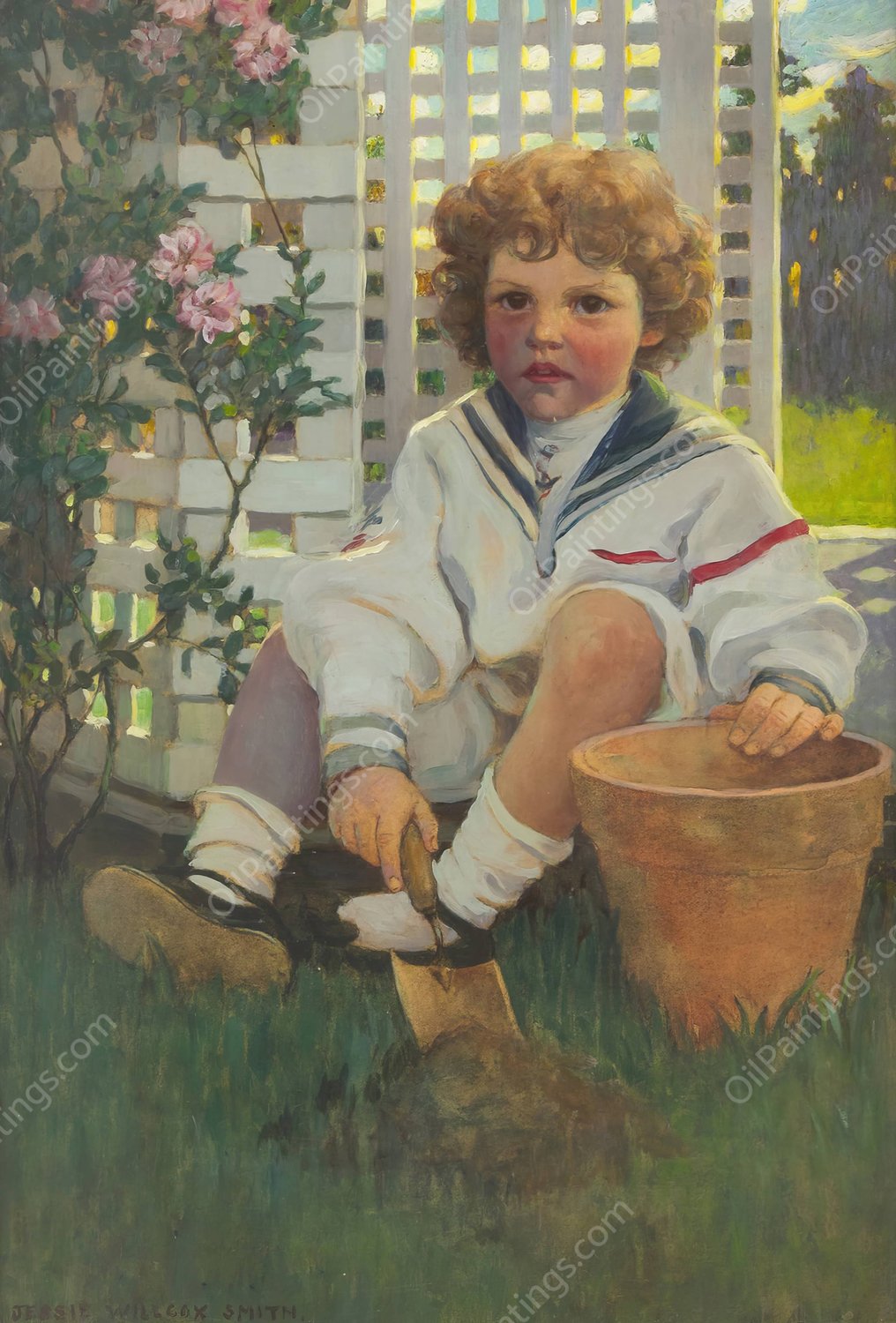 The Little Gardener  by Jessie Willcox Smith - Hand-Painted Oil Painting Reproduction