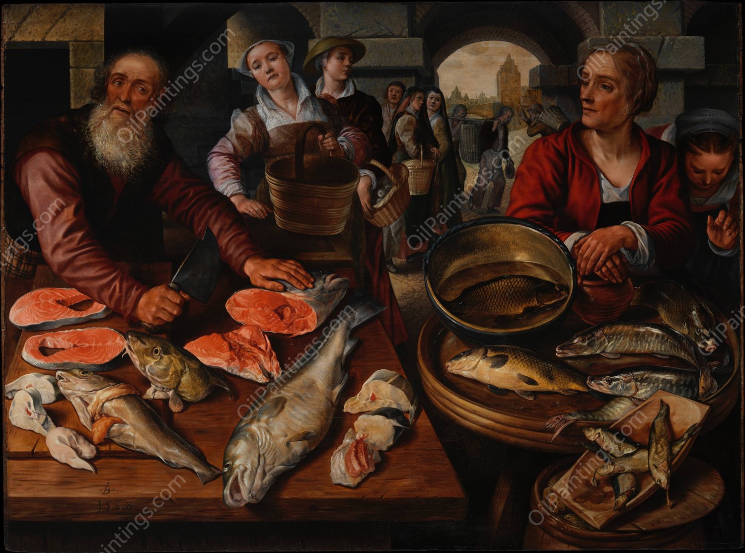 Fish Market  by Joachim Beuckelaer - Hand-Painted Oil Painting Reproduction