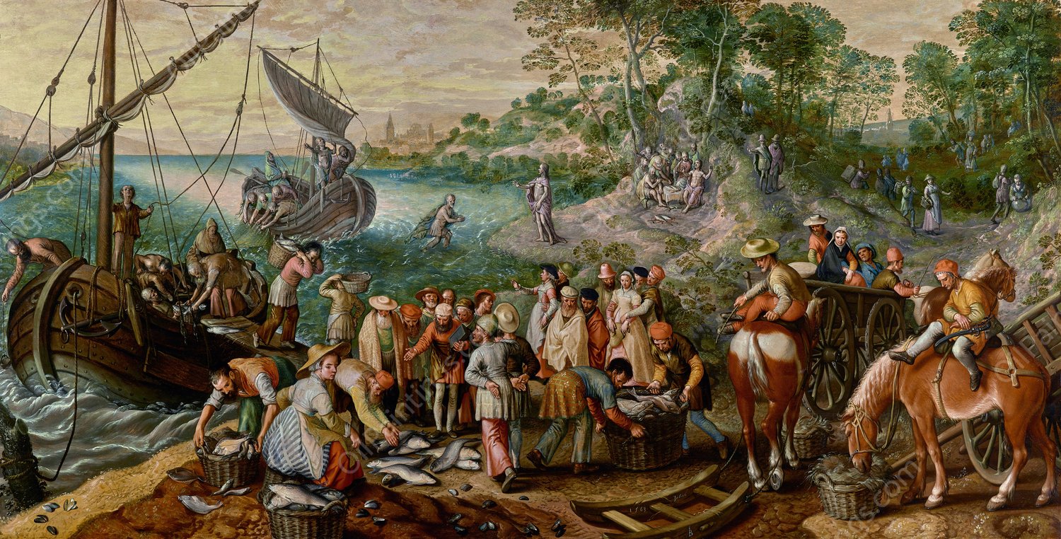 The Miraculous Draught of Fishes  by Joachim Beuckelaer - Hand-Painted Oil Painting Reproduction