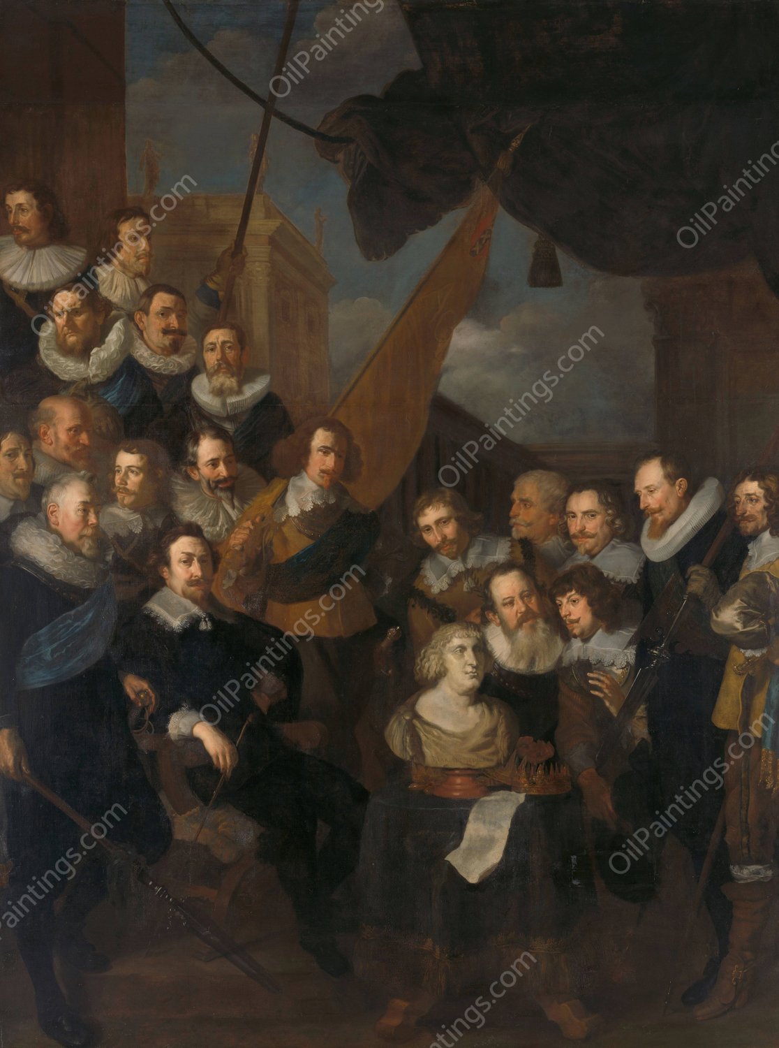 Officers and other Civic Guardsmen of the XIX District of Amsterdam, waiting to welcome Marie de Medicis, 1 September 1638  by Joachim Von Sandrart - Hand-Painted Oil Painting Reproduction