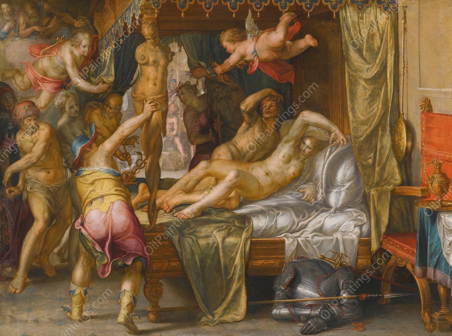 Mars And Venus Surprised By Vulcan by Joachim Wtewael - Hand-Painted Oil Painting Reproduction