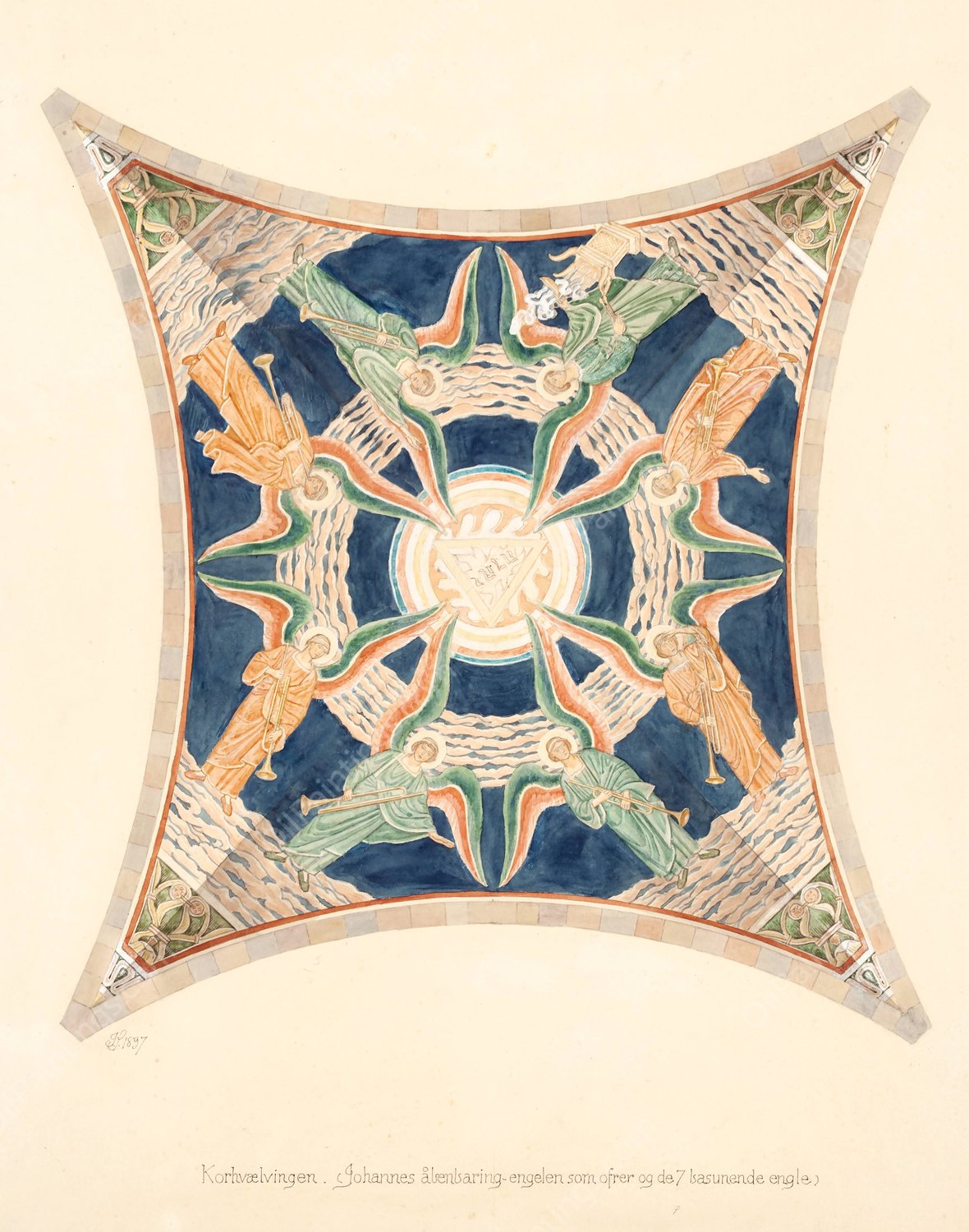 Udkast til freskerne i Viborg Domkirke. Korhvaelvingen  by Joakim Skovgaard - Hand-Painted Oil Painting Reproduction