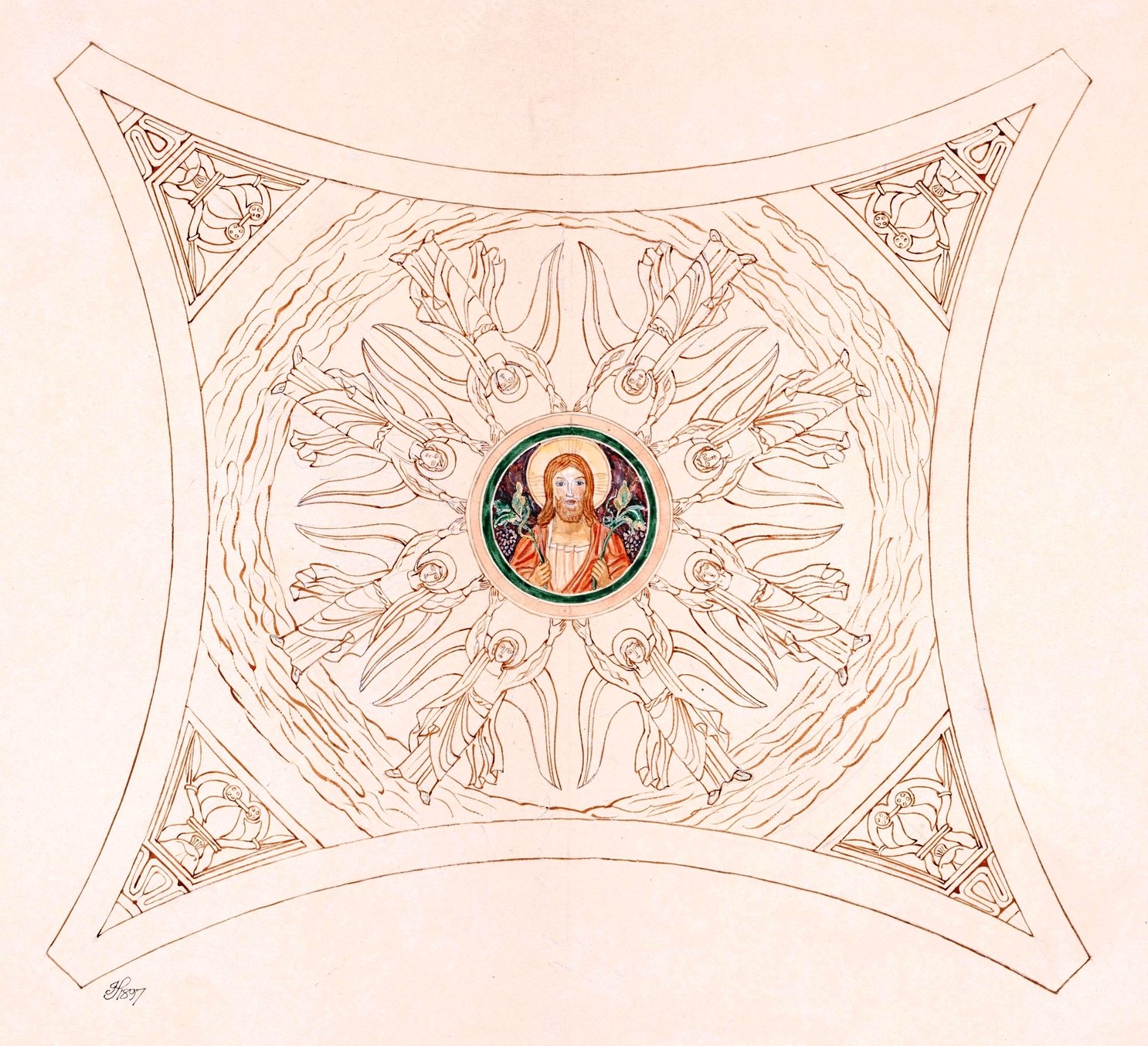 Udkast til freskerne i Viborg Domkirke. Sondre korsarms-hvaelvning  by Joakim Skovgaard - Hand-Painted Oil Painting Reproduction