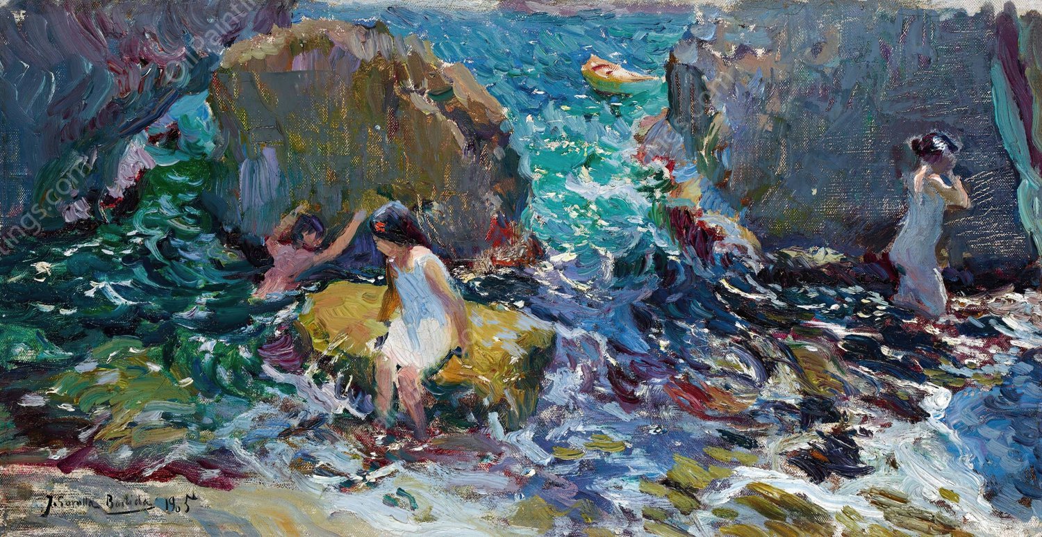 Children On The Shore, Javea  by Joaquin Sorolla - Hand-Painted Oil Painting Reproduction