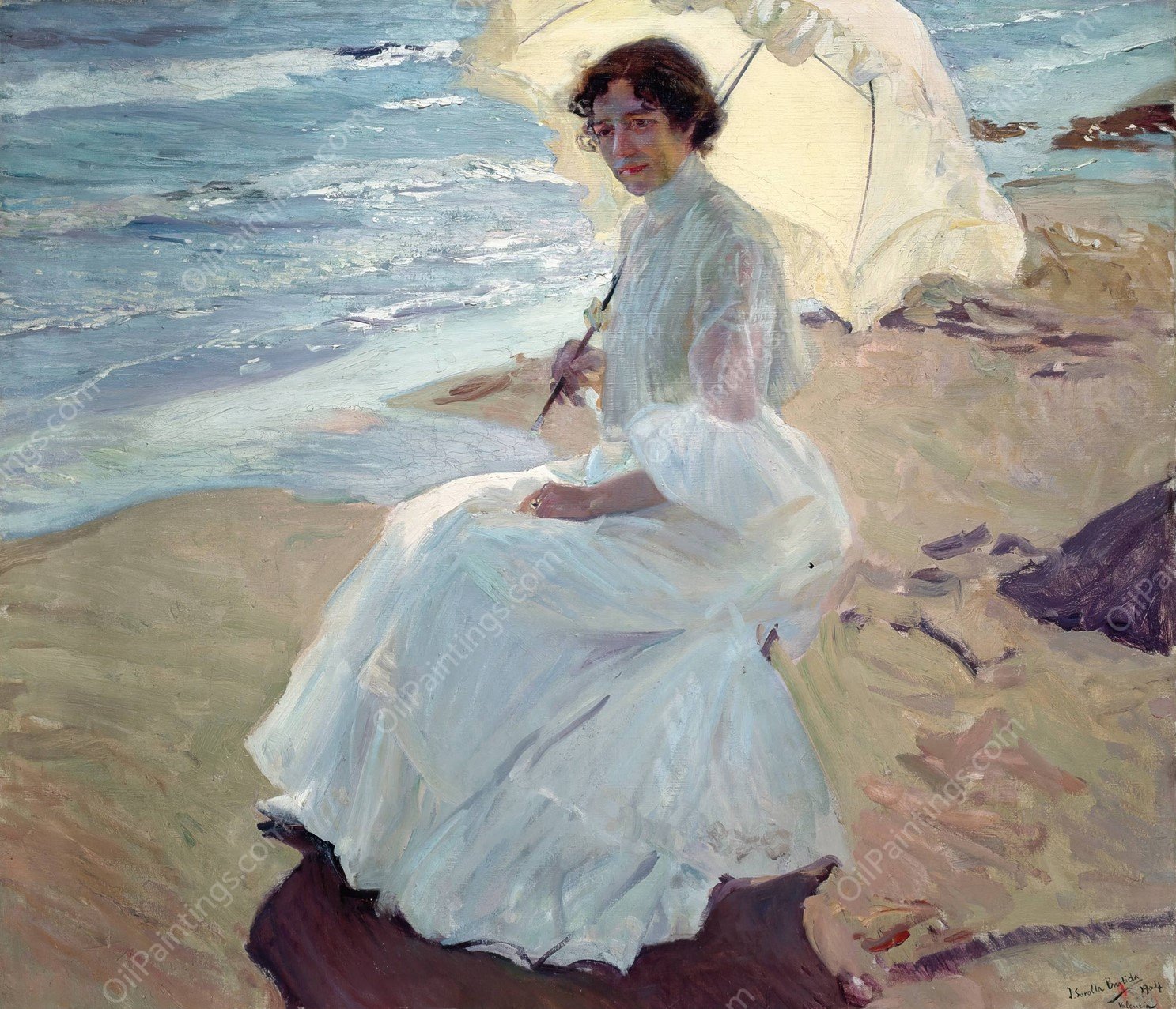 Clotilde on the Beach  by Joaquin Sorolla - Hand-Painted Oil Painting Reproduction