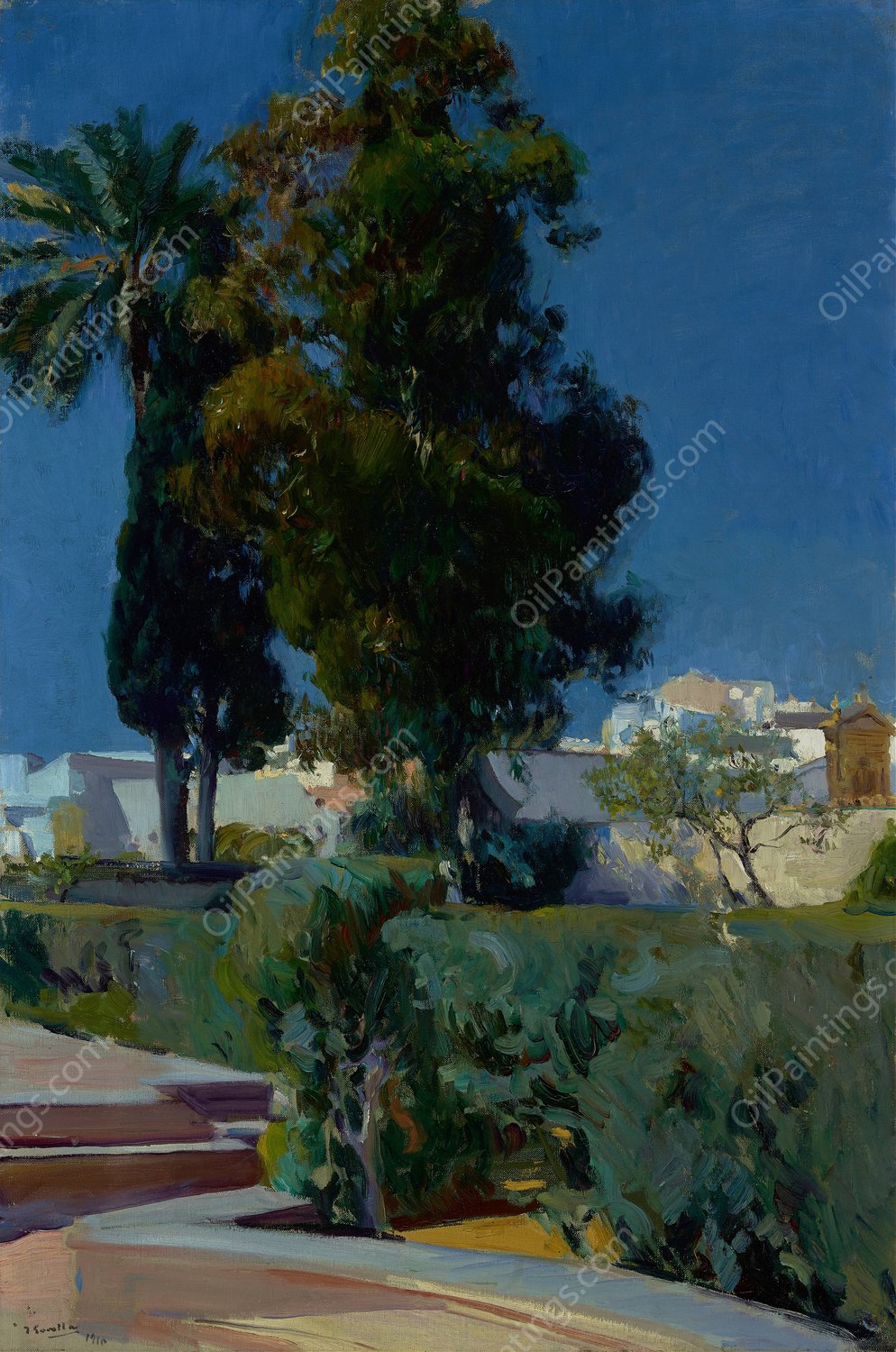 Corner of the Garden, Alcazar, Sevilla  by Joaquin Sorolla - Hand-Painted Oil Painting Reproduction