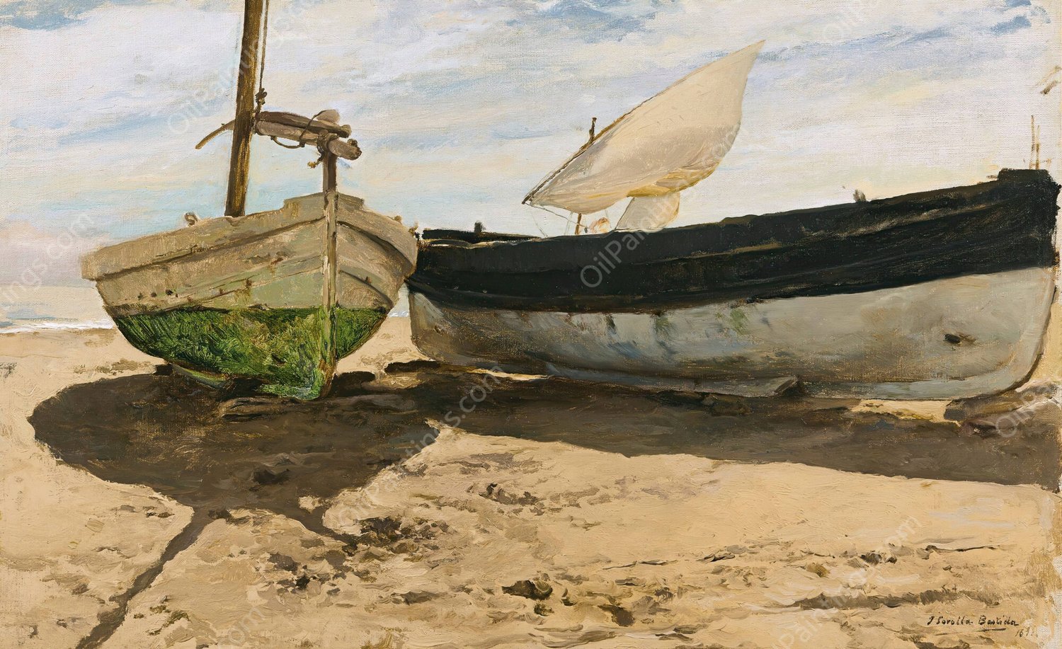 Fishing Boats On The Beach, Valencia by Joaquin Sorolla - Hand-Painted Oil Painting Reproduction