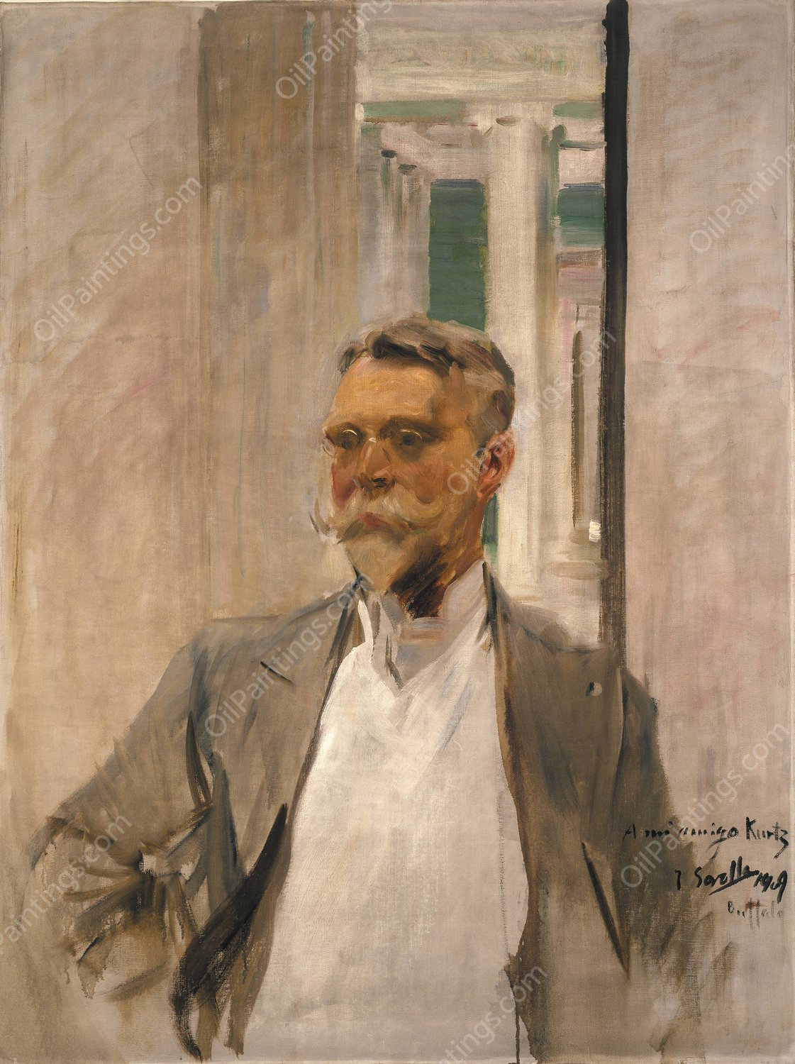 Portrait of Charles M. Kurtz, Founding Director, Albright Art Gallery  by Joaquin Sorolla - Hand-Painted Oil Painting Reproduction