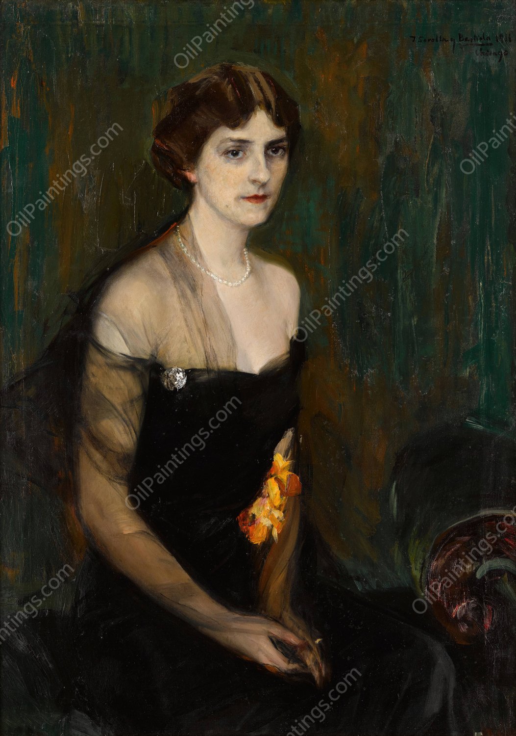 Portrait of Mrs. Orville E. Babcock  by Joaquin Sorolla - Hand-Painted Oil Painting Reproduction