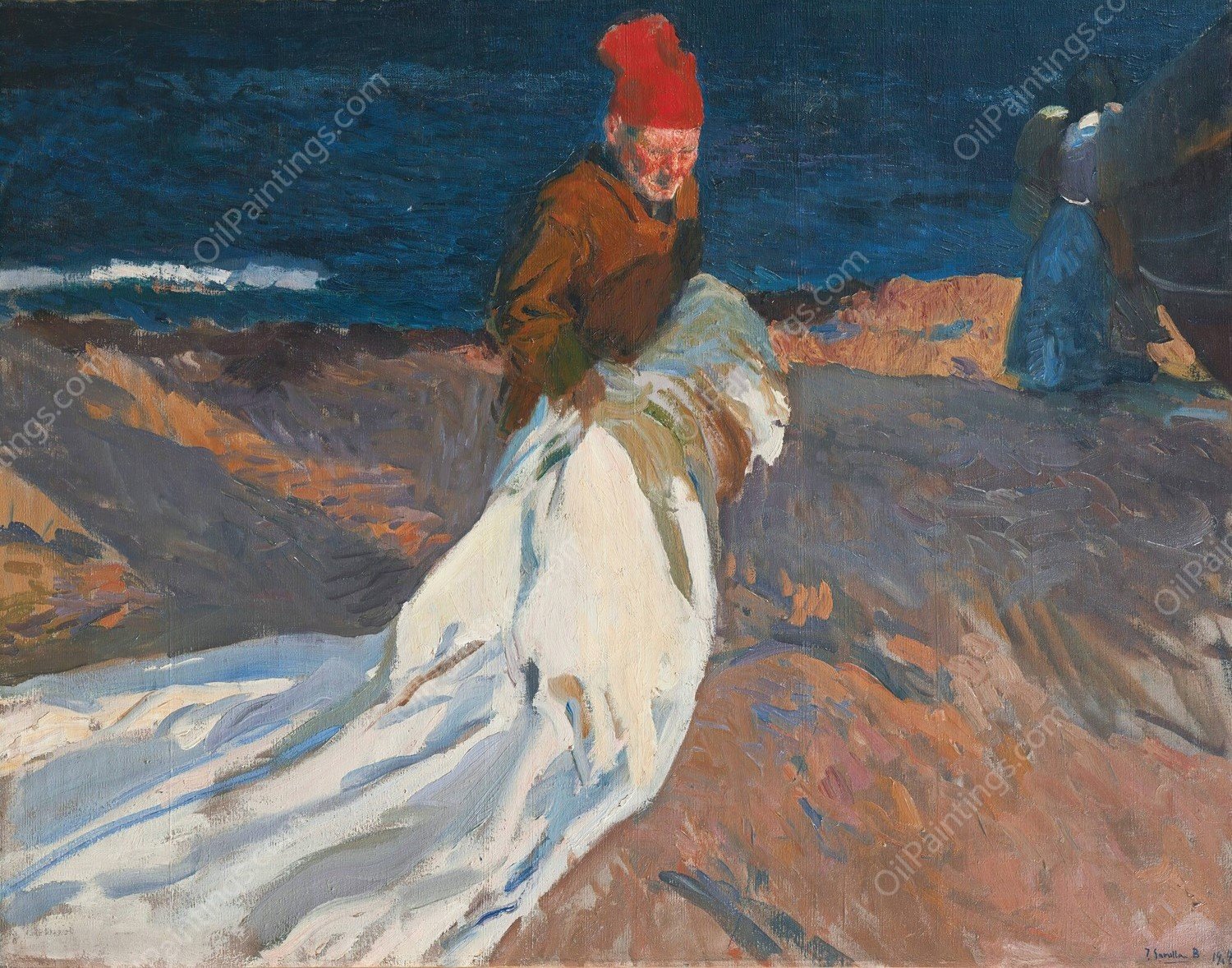 Recogiendo la vela, playa de Valencia  by Joaquin Sorolla - Hand-Painted Oil Painting Reproduction