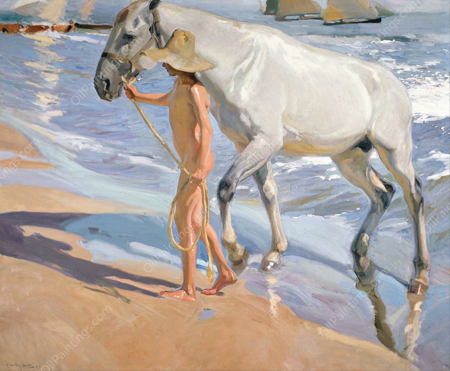 The Horse's Bath  by Joaquin Sorolla - Hand-Painted Oil Painting Reproduction