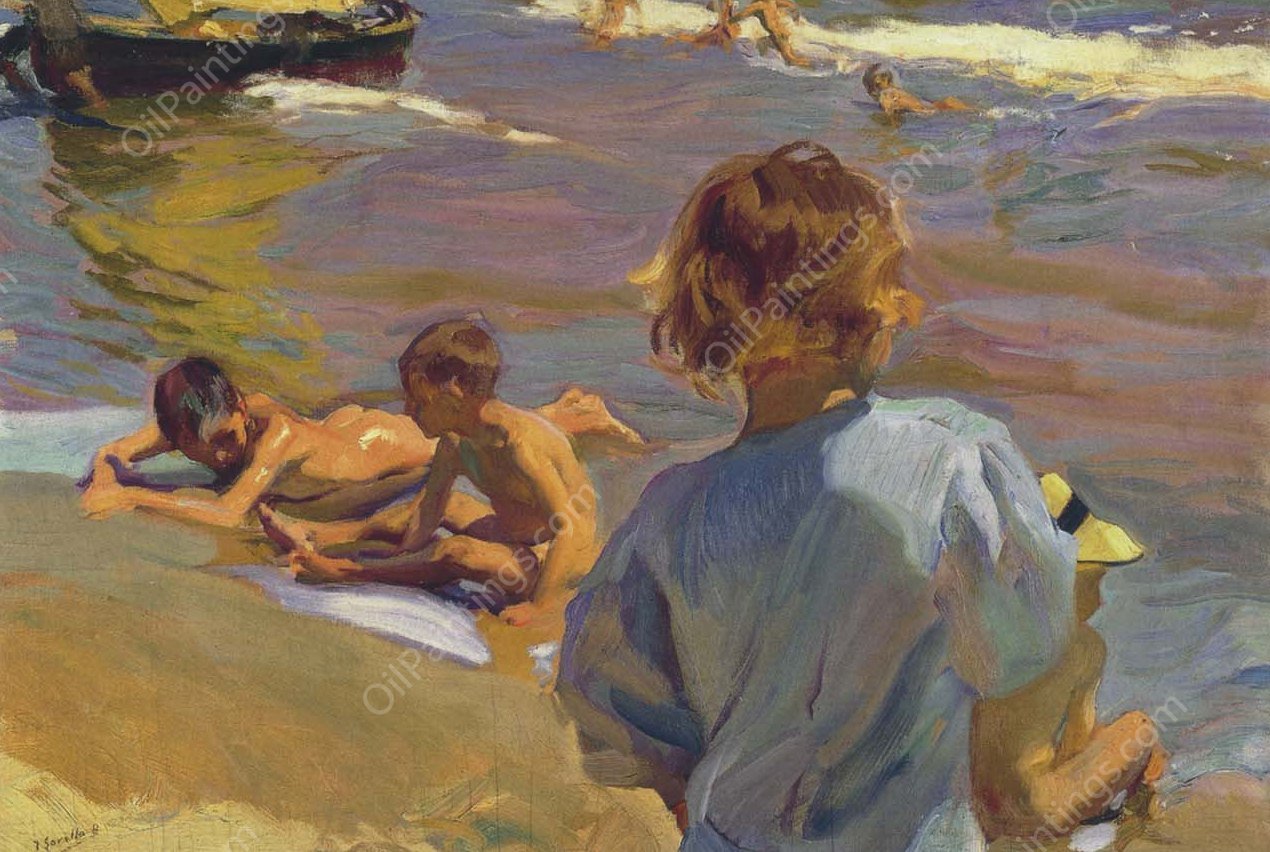 Children on the Beach, Valencia by Joaquin Sorolla y Bastida - Hand-Painted Oil Painting Reproduction