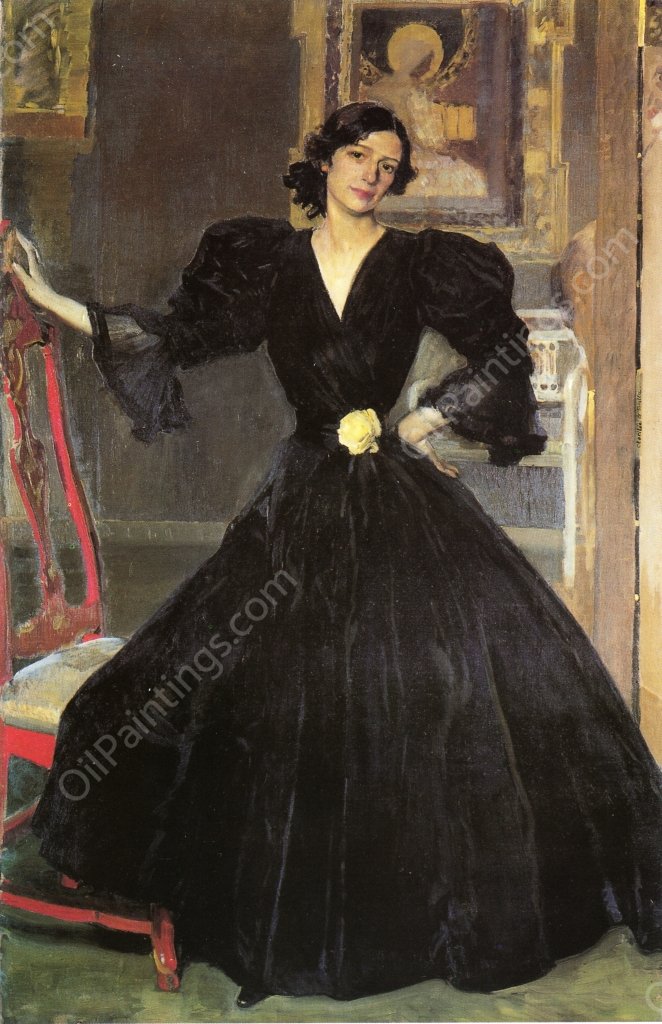 Clotilde in a Black Dress by Joaquin Sorolla y Bastida - Hand-Painted Oil Painting Reproduction