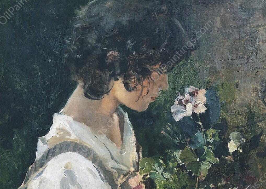 Italian Girl with Flowers by Joaquin Sorolla y Bastida - Hand-Painted Oil Painting Reproduction